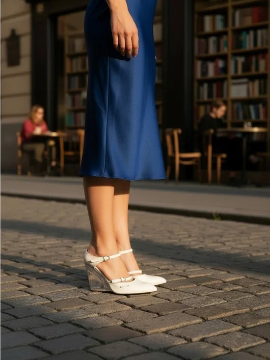 Gucci White Patent Leather Pointed-Toe Sandals with Lucite Wedge - Picture 5 of 5